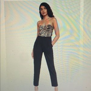 Express Leopard Print Strapless Jumpsuit